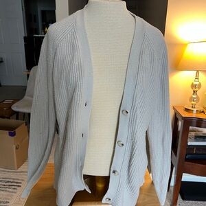 Talbots Light Gray Cardigan Sweater Ribbed Large